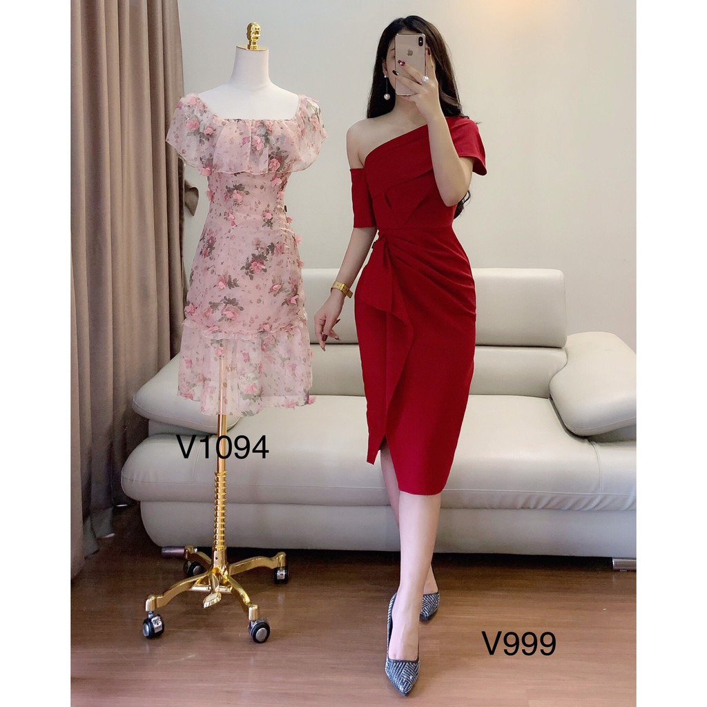 VÁY ĐỎ BODY LỆCH VAI V999 - QUEEN SHOP DOLCE VIVA COLLECTION ( ảnh trải sàn do chính tay chị chủ tự chụp)