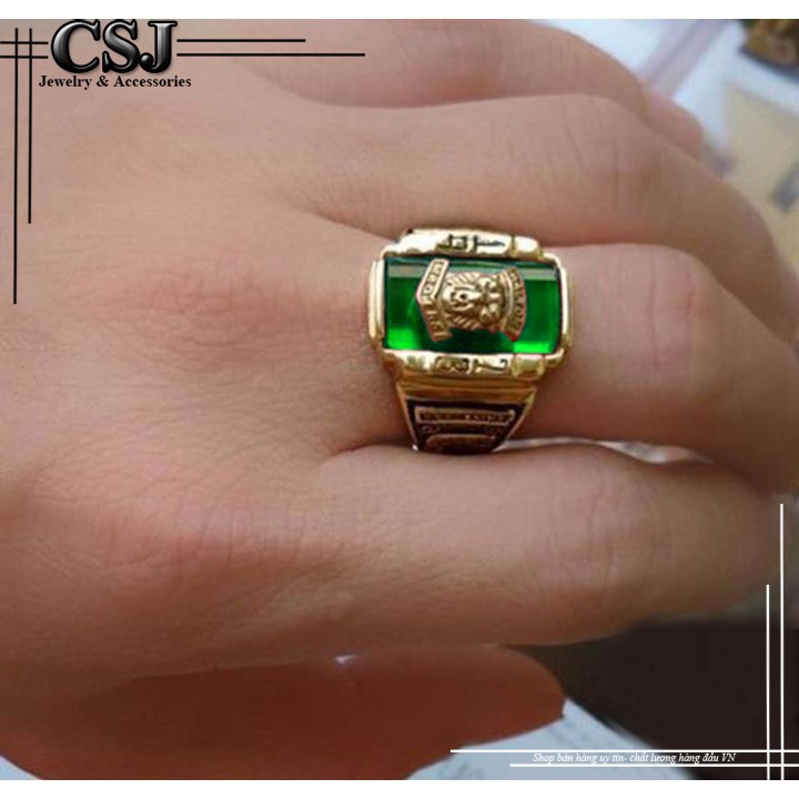 NHẪN NAM INOX MẠ VÀNG SƯ TỬ 1973 ĐÁ XANH LÁ siêu đẹp - tặng hộp đựng xinh xắn