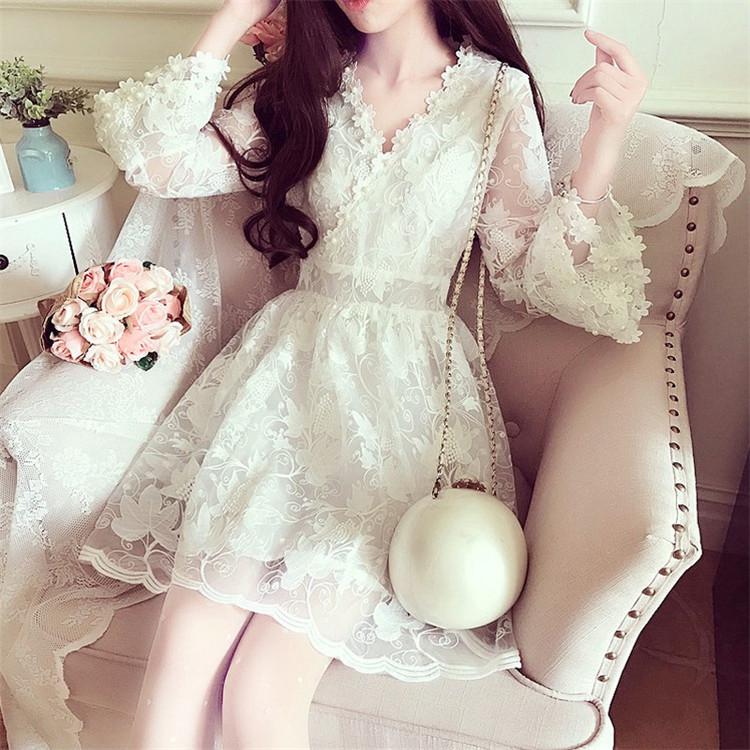 Đầm Cổ Chữ V Phối Ren Xinh Xắn Thời Trang Dành Cho Nữ