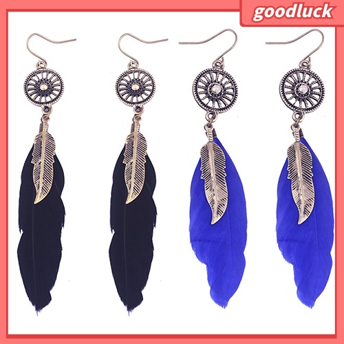 Đôi khuyên tai dài gắn lông vũ phong cách vintage thời trang cho nữ