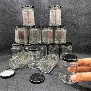 Lọ thủy tinh nhỏ 100ML (combo 8 hũ) mẫu lục giác nắp thiếc đen – Hũ Chưng Yến 100ML, hủ gia vị