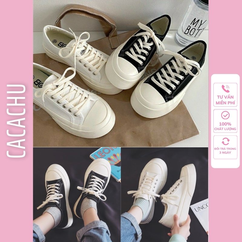 Giày thể thao nữ Ulzzang đế bánh mì màu đen trắng năng động trẻ trung hot trend 2021 hàng Trung cao cấp đẹp CACACHU G013