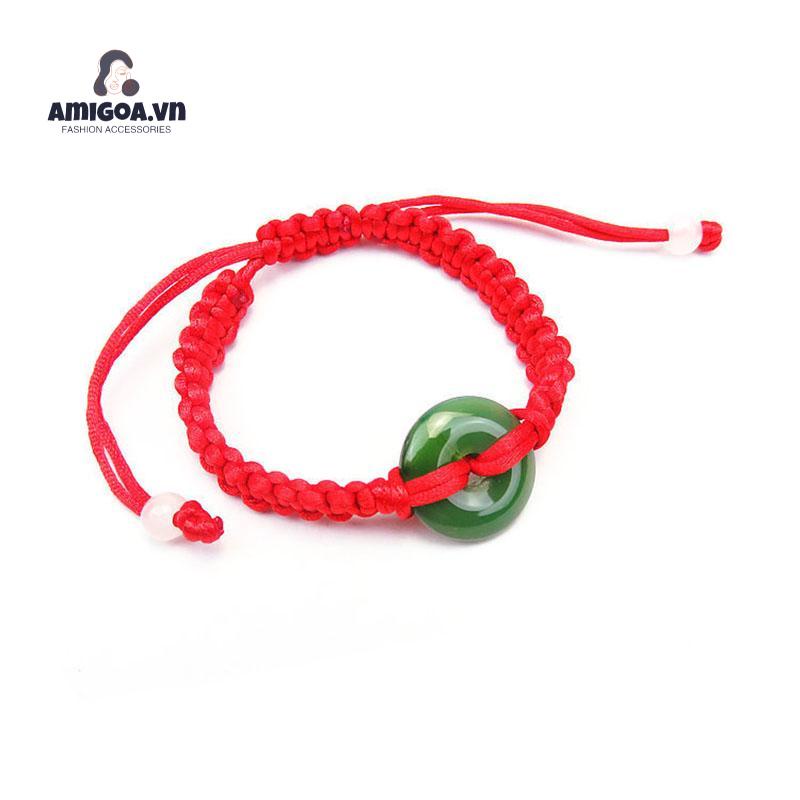 ✨✨Vòng Tay Bện Dây Đỏ Đính Ngọc Bích Màu Đỏ Có Thể Điều Chỉnh