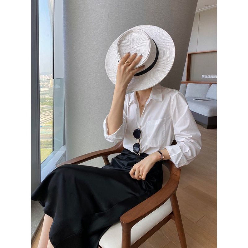 Chân Váy Lụa Dáng A Satin Bóng 2 Màu Đen/Nude