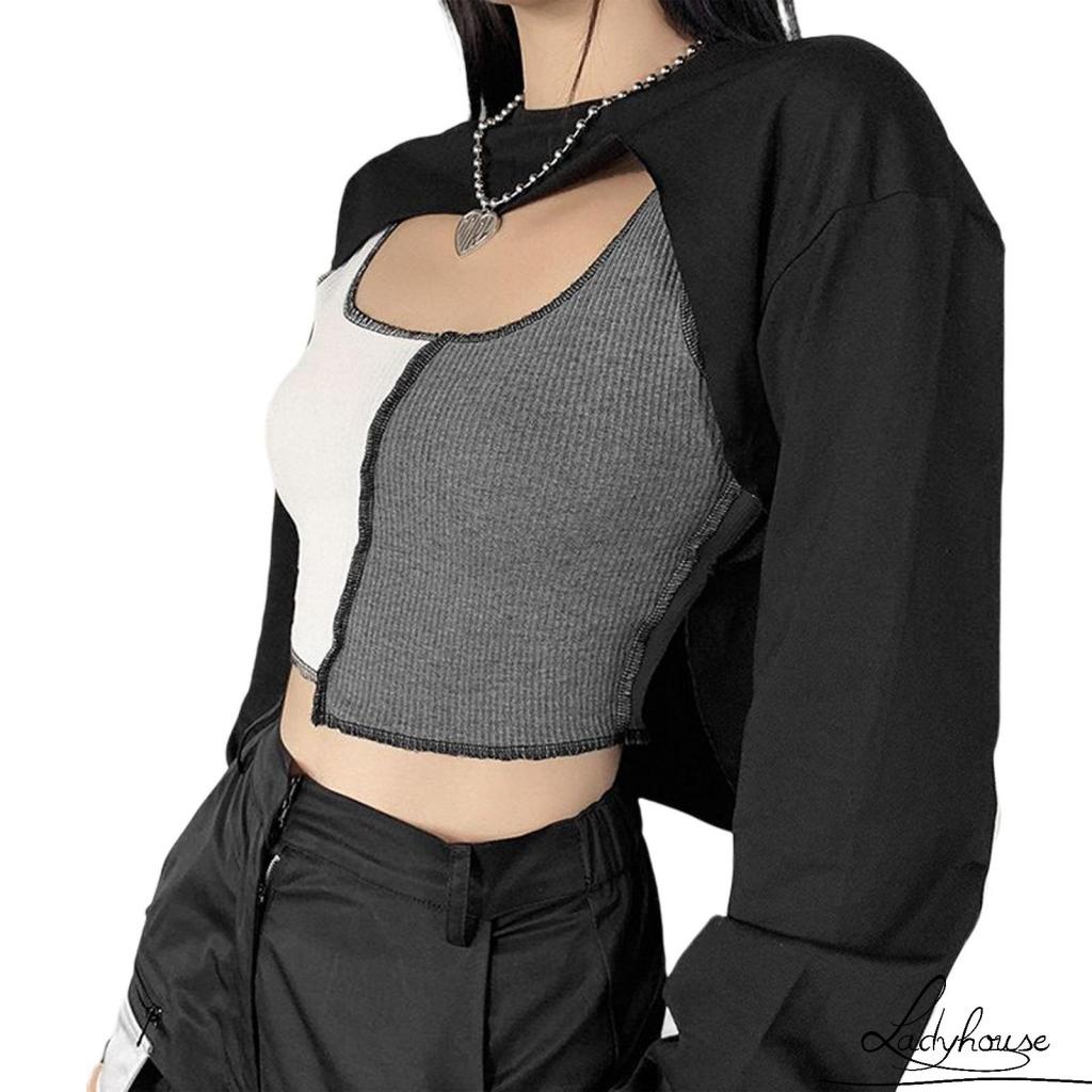 Áo croptop sát nách phối màu thời trang cho nữ