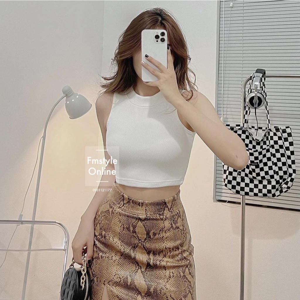 Áo croptop nữ FM Style cổ cao sát nách không tay chất thun gân mềm mịn cao cấp, áo kiểu basic 220409022