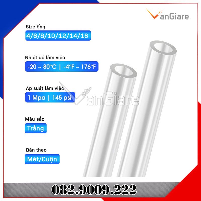 (Bán theo cuộn 90m, 100m) Ống khí nén, ống hơi PU 3mm 4mm 6mm 8mm 10mm màu trắng trong suốt