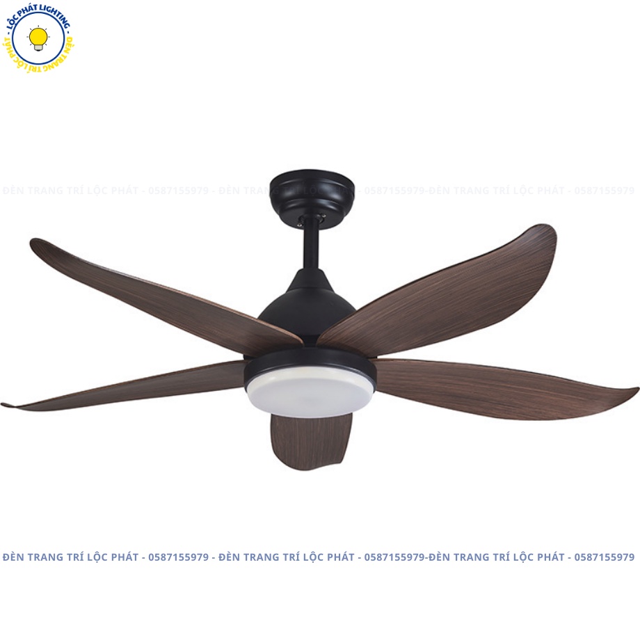 Quạt trần, quạt trần 5 cánh cong MS 6 cấp độ gió, 3 chế độ sáng kèm khiển hiện đại