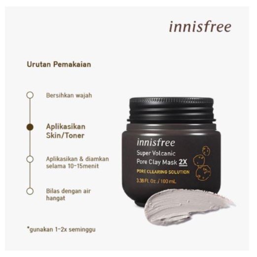 (Hàng Mới Về) Mặt Nạ Đất Sét Núi Lửa Thu Nhỏ Lỗ Chân Lông Innisfree Super Volcanic 2x 100ml