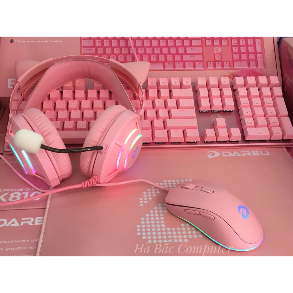 Combo Bộ Bàn Phím + Chuột + Tai Nghe + Lót Di Chuột Màu Hồng DAREU - Bộ bàn Phím Chuột Gaming Màu Pink | WebRaoVat - webraovat.net.vn