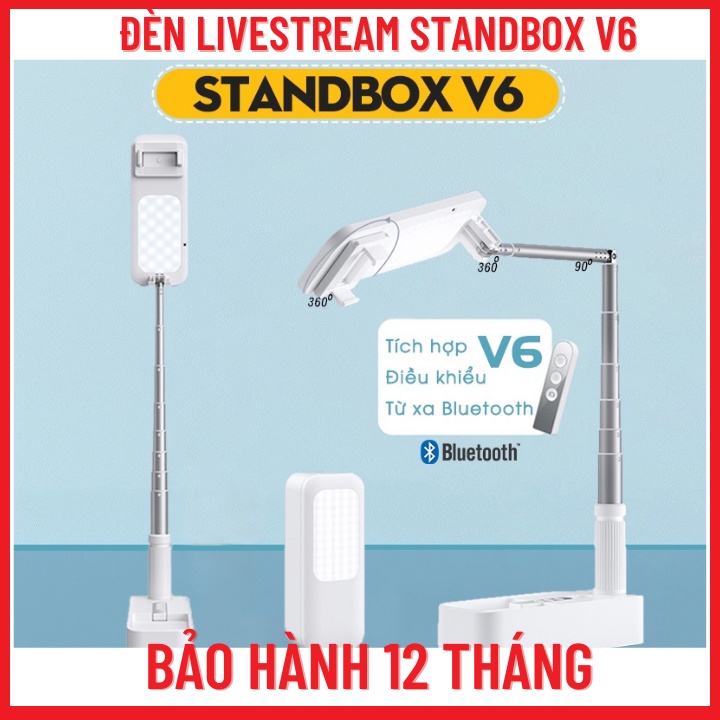 Đèn Livestream Standbox V6 có tay đỡ nằm ngang gập gọn đa năng xoay 360 độ, điều khiển chụp ảnh từ xa-Bảo Hành 12 Tháng