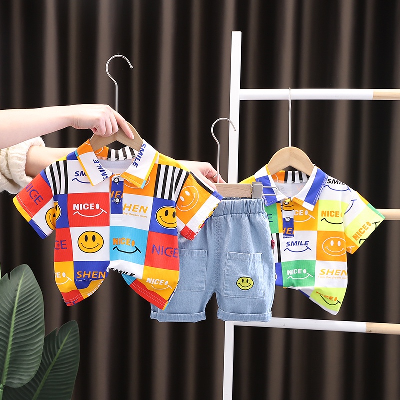 Set Đồ 2 Món Gồm Áo polo Và Quần Short denim Thời Trang Dành Cho Bé Trai 0-5 Tuổi