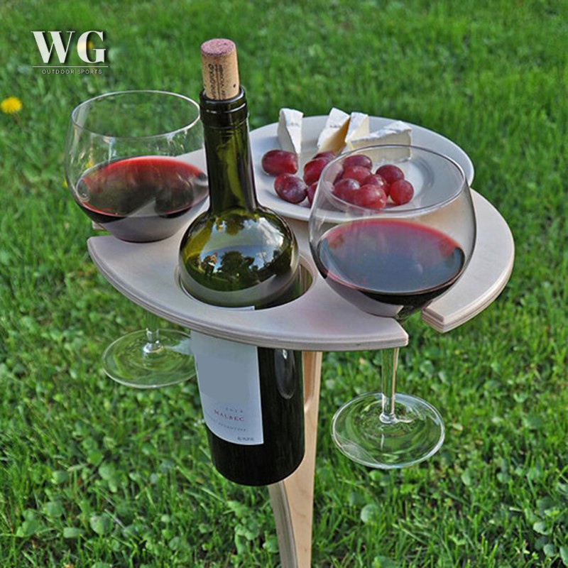 WPGY Outdoor Portable Wine Table with Foldable Round Desktop Mini Wooden Picnic Table Easy to Carry