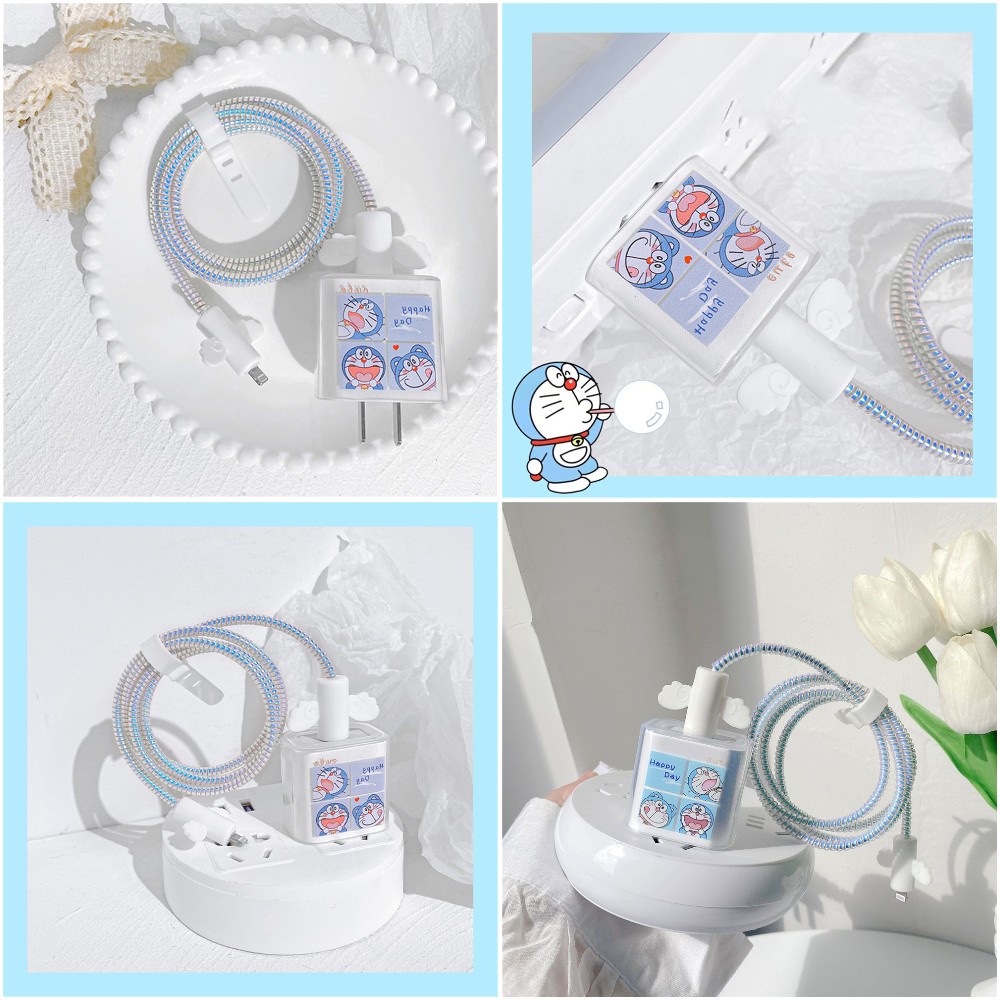 Bộ phụ kiện bảo vệ dây cáp sạc nhanh 18W/20W 5W hình Doraemon dễ thương