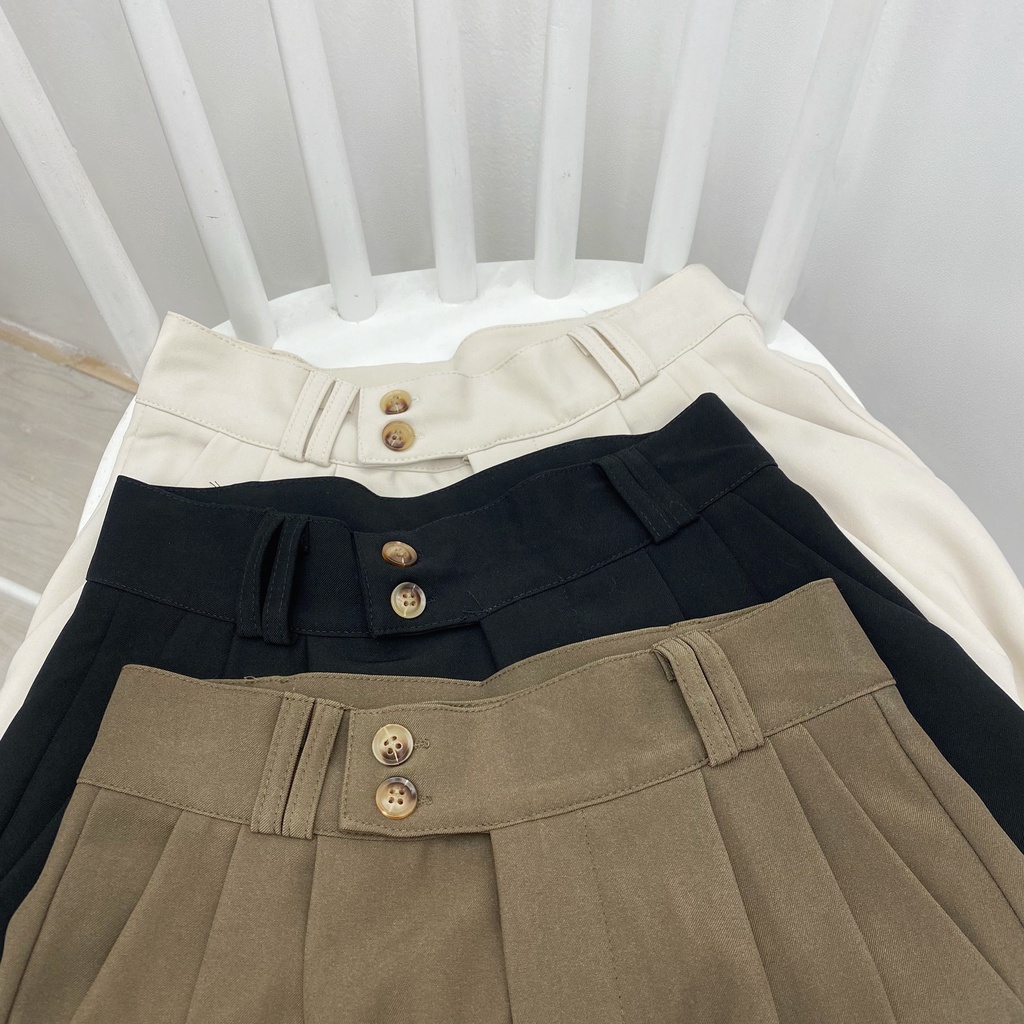 Quần culottes vải ống rộng cạp cao trơn 2 khuy lệch 1CJ705Q Friday