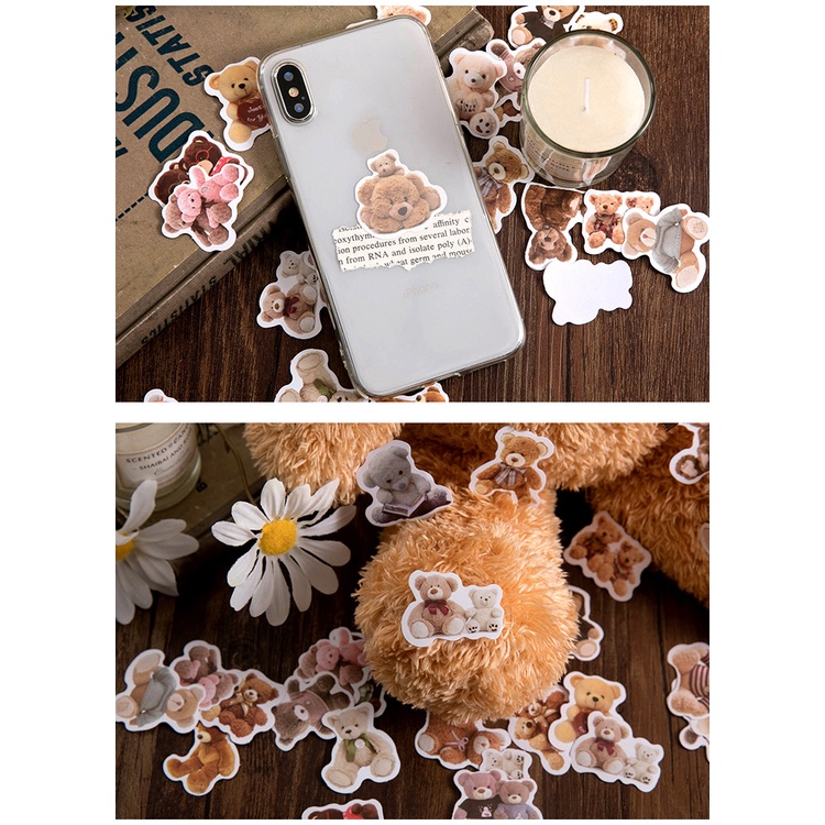 Sticker hộp 46 miếng dán - Gấu Bông Dễ Thương - Hộp nhãn dán trang trí sổ tay bullet journal - M321