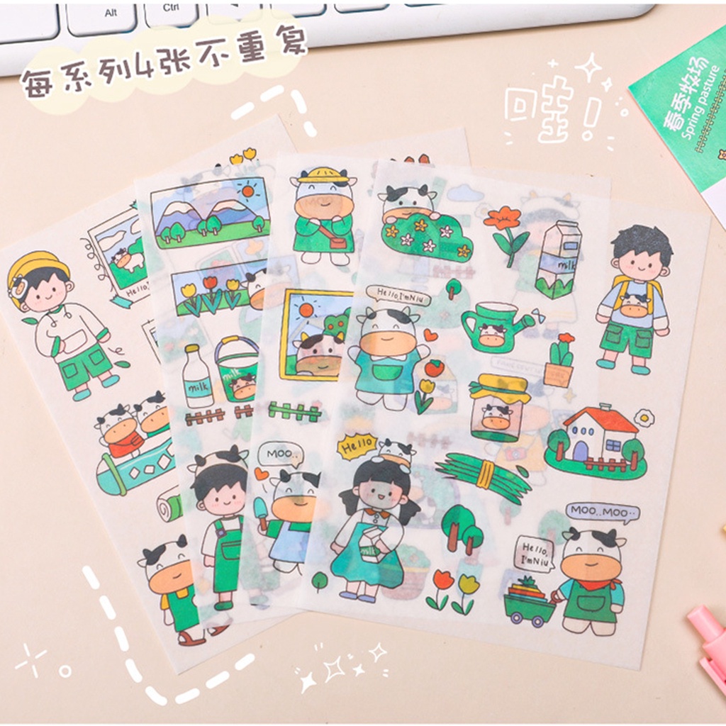 Bộ 4 Miếng Dán Họa Tiết Hoạt Hình Dễ Thương Dùng Trang Trí Sổ Tay / Nhật Ký