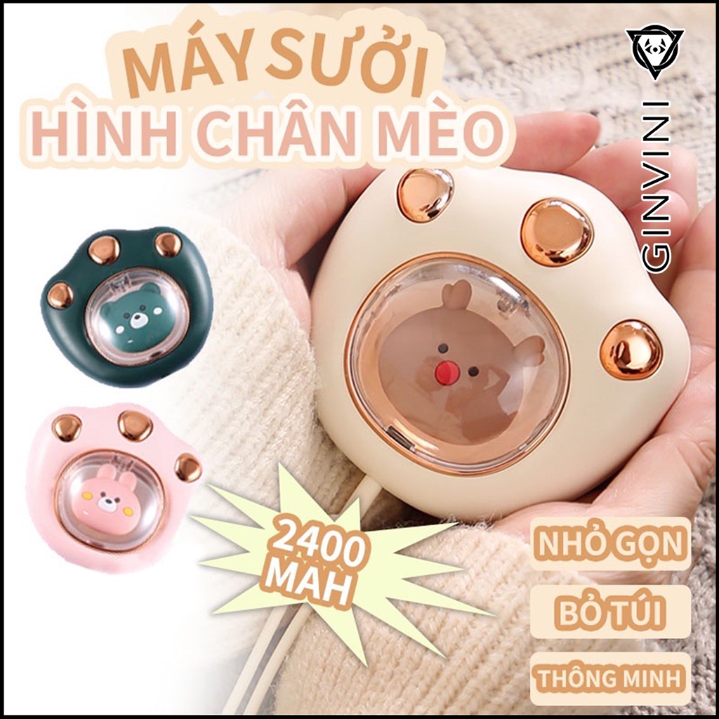 Máy sưởi ấm mini cầm tay 2400mAh thông minh đáng yêu hình chân mèo , Máy sưởi nhỏ gọn bỏ túi hình chân mèo