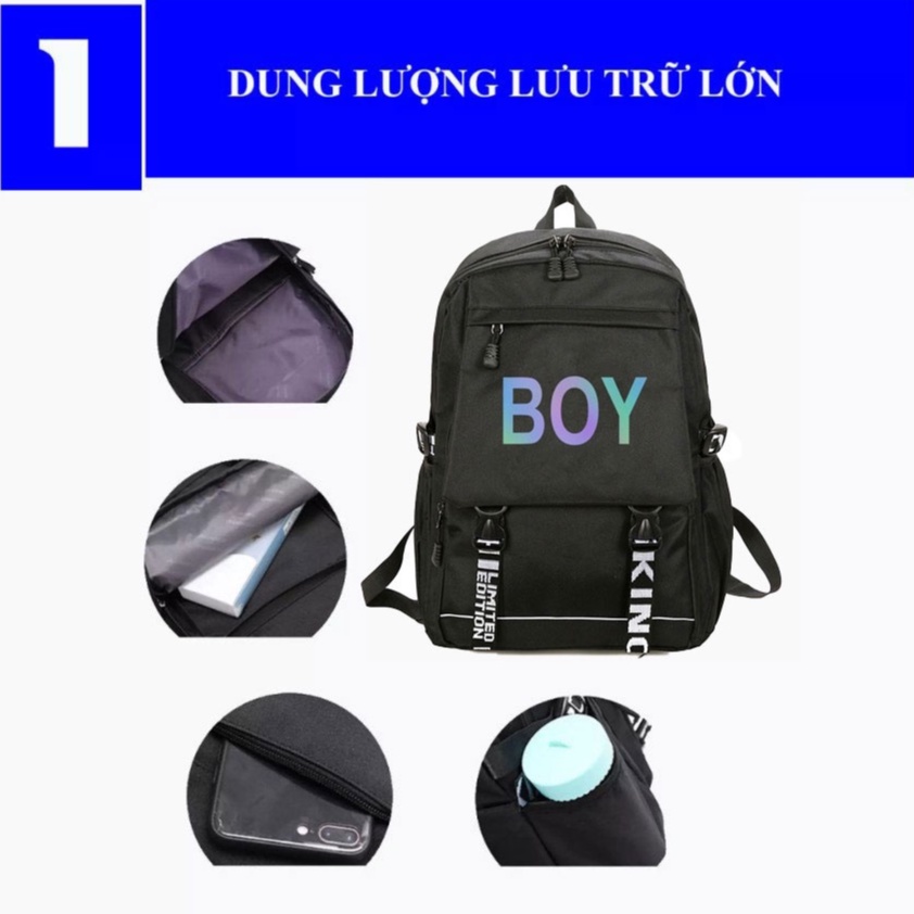 Balo Đi Học Ulzzang Thời Trang Unisex Hàn Quốc Logo Phát Sáng, Có Ngăn Chống Sốc Laptop Chống Nước Dùng Đi Chơi Du Lịch