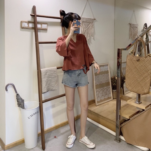 Áo Croptop Thụng Trơn Rách Tr&amp;Đ