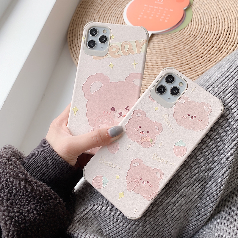 Ốp lưng iphone da Auto Focus bear hồng 6s/6splus/7/7plus/8/8plus/x/xr/xs/11/12/pro/max/plus/promax - Awifi Case U1-7 | BigBuy360 - bigbuy360.vn