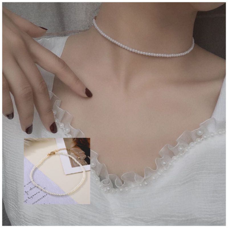 Dây chuyền chocker ngọc trai nhân tạo đơn giản sang trọng