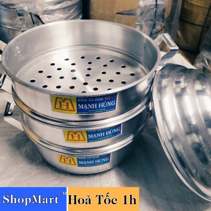 Bộ xửng hấp 3 tầng nhôm Mạnh Hùng đủ size chuyên hấp bánh bao, hải sản và thực phẩm