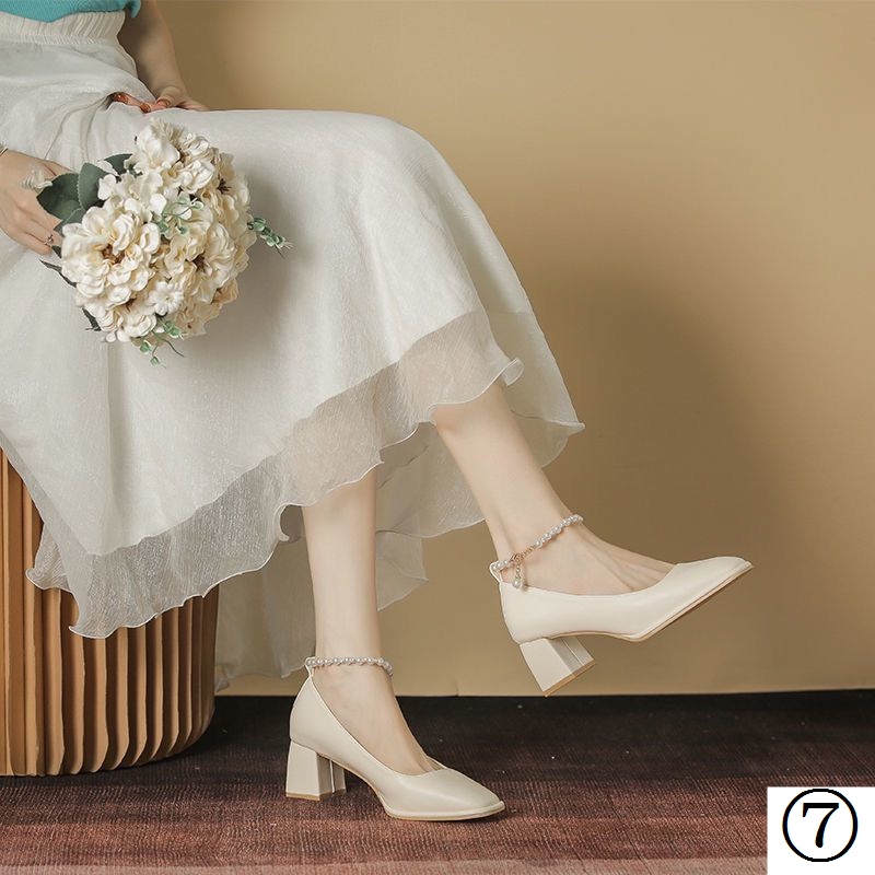 Giày Cao Gót Mũi Vuông Size Lớn 35-43 Phong Cách Pháp Cho Nữ Size 41-42