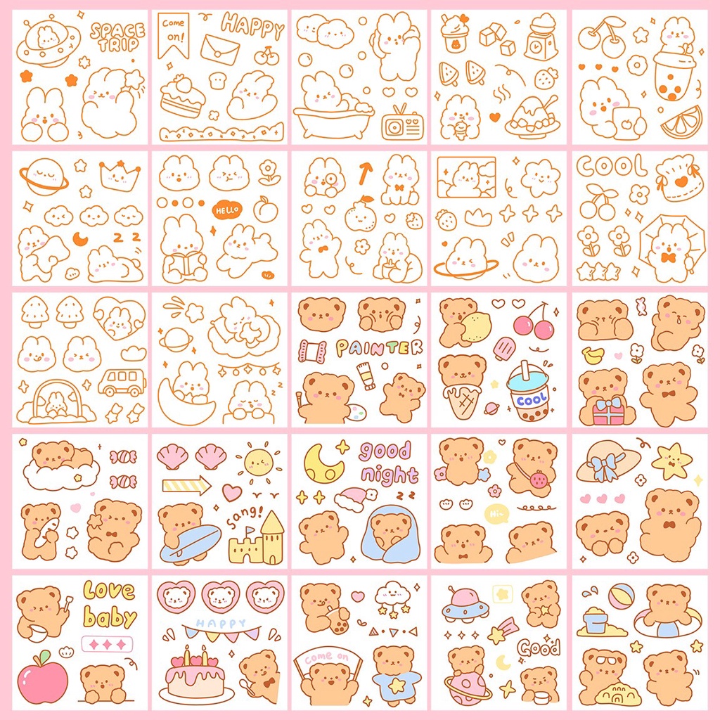 Set 25 Tấm Sticker Gấu Hoạt Hình Dễ Thương Dán Trang Trí máy in nhiệt, sổ tay DIY