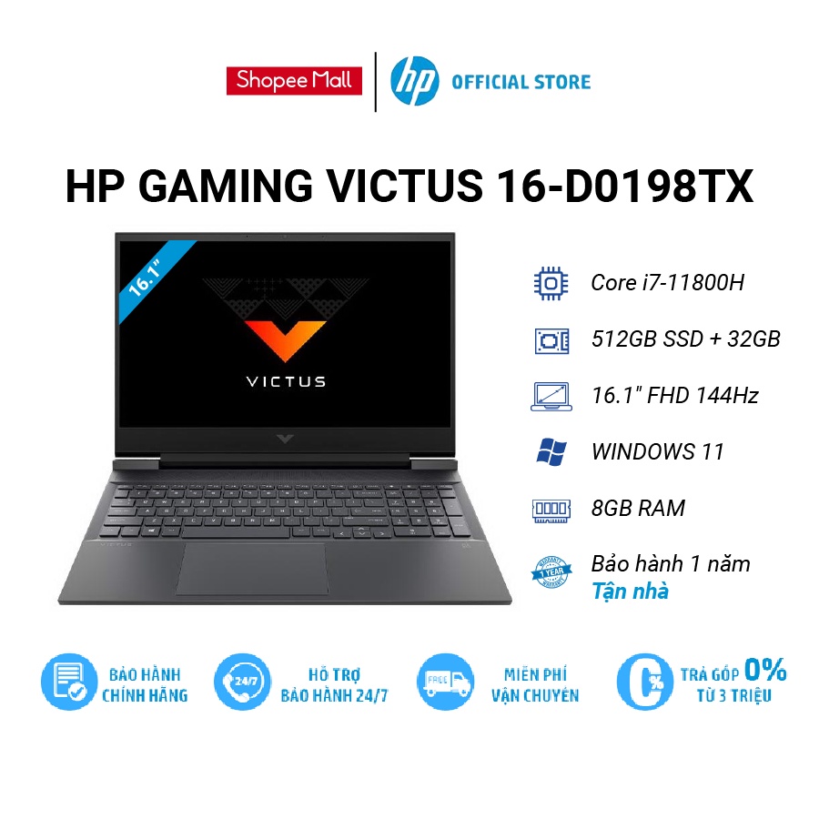 Laptop HP Victus 16-d0198TX 4R0U0PA i7| 8GB | 512GB + 32GB | GeForce RTX™ 3050Ti 4GB