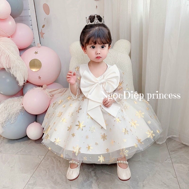 Đầm công chúa bé gái, váy công chúa lưới tuyết cực xinh cho bé(D006)