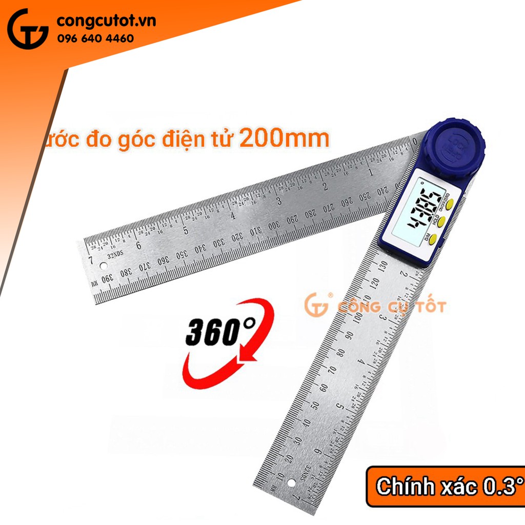 Thước đo góc điện tử 360 độ 200mm chính xác đến 0.3°