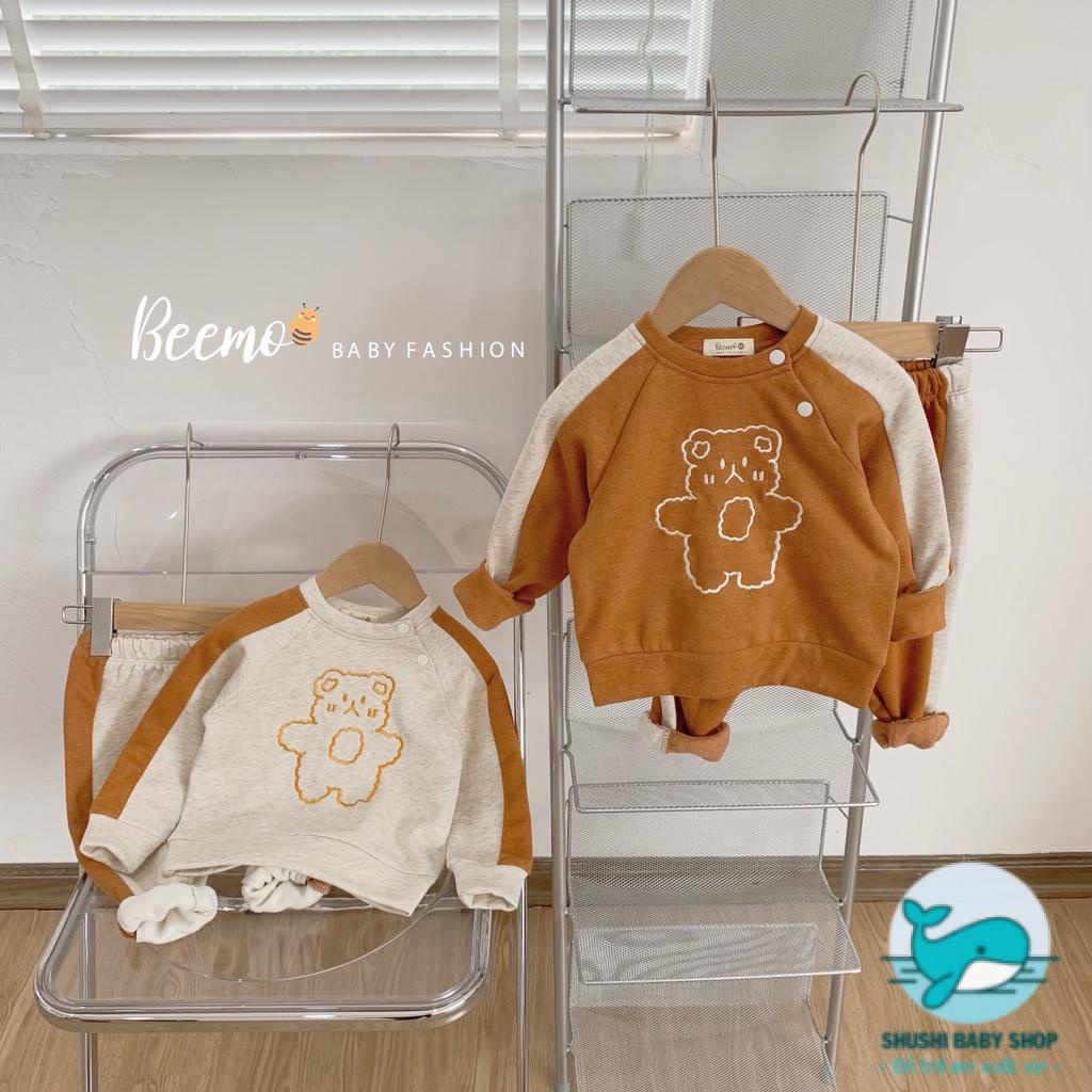 [Có sẵn] [Ảnh thật] Bộ Nỉ Cotton Bé Trai Bé Gái Thêu Gấu Hàn Quốc Beemo Cực Ngầu