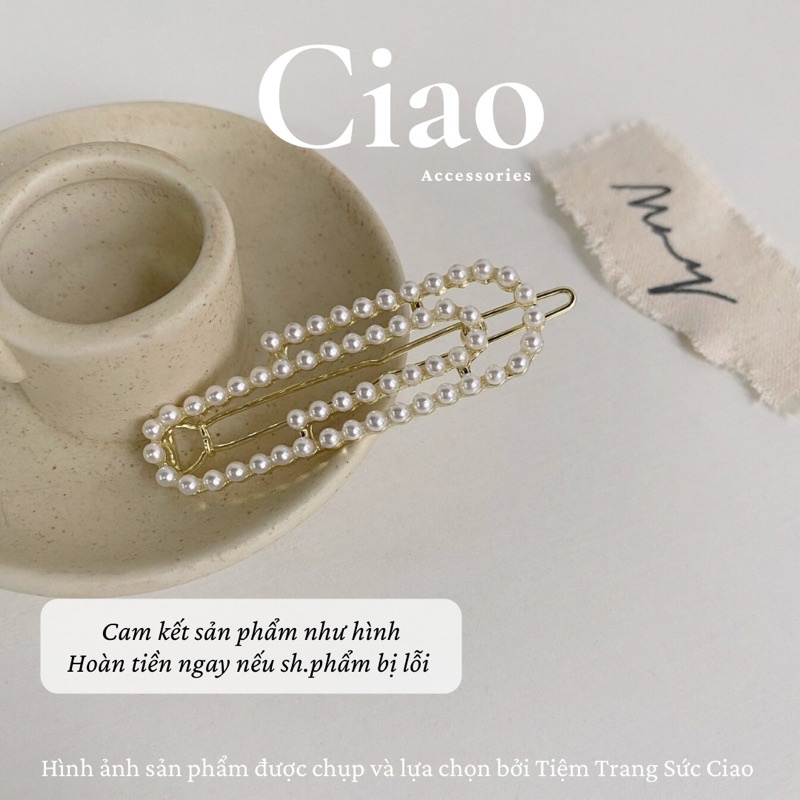 [BEAUTY] Kẹp tóc kim loại nhỏ thiết kế đính hạt ngọc đơn giản xinh xắn phong cách nữ tính Livi Ciao