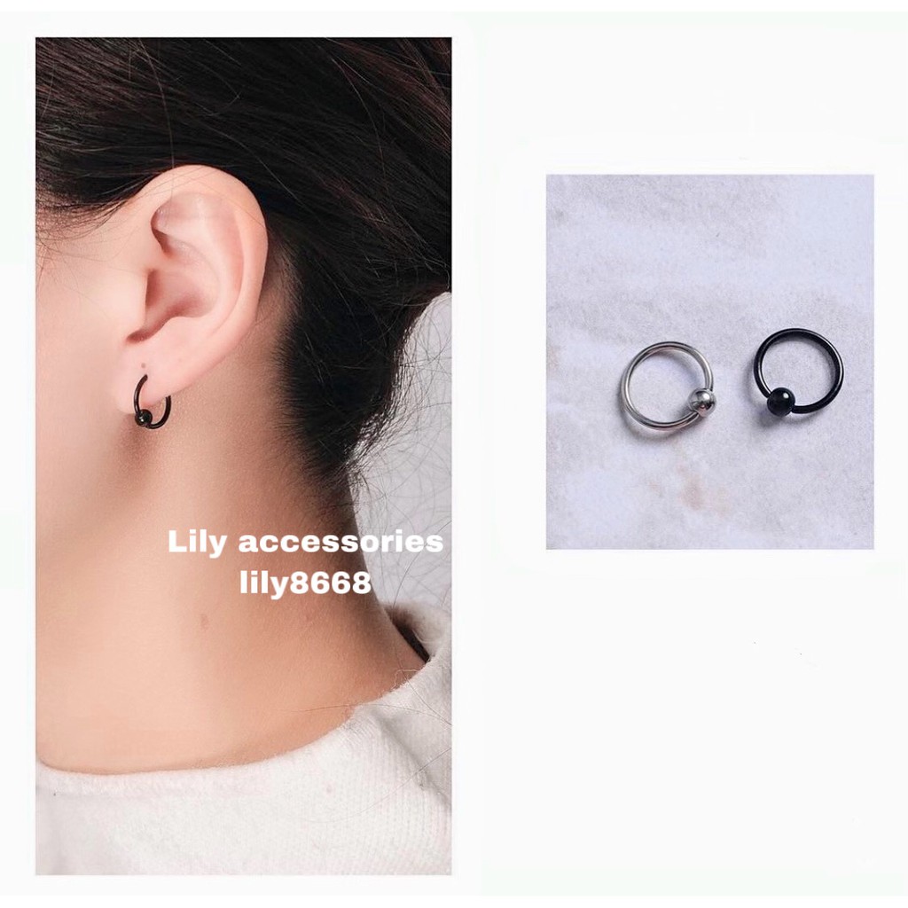 Slim Hoop Earring With Ball khuyên tai titan tròn bi không gỉ không đen không dị ...