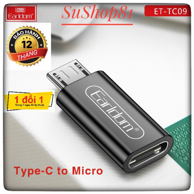 Đầu giắc chuyển Type C sang Micro Earldom ET-TC09 chính hãng