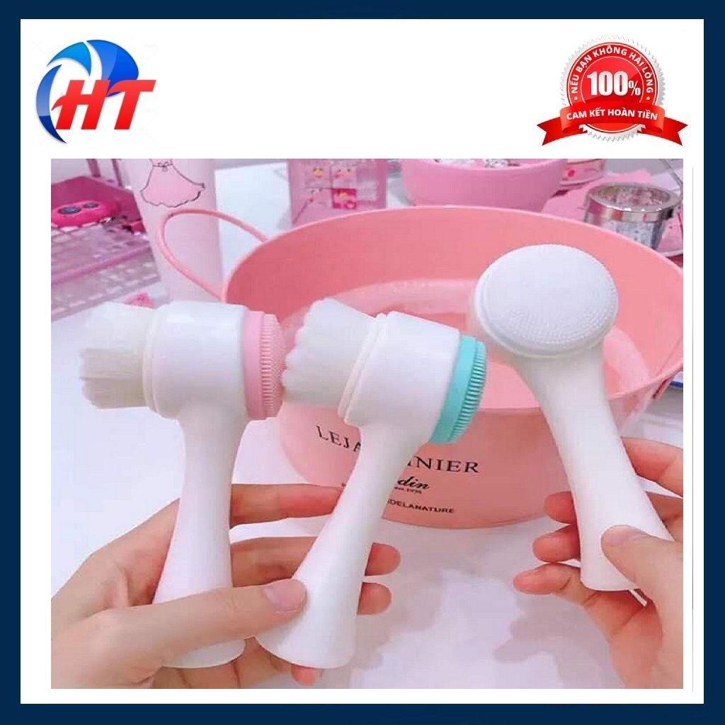 Cọ bàn chải rửa massage mặt 2 đầu silicon 3D chính hãng
