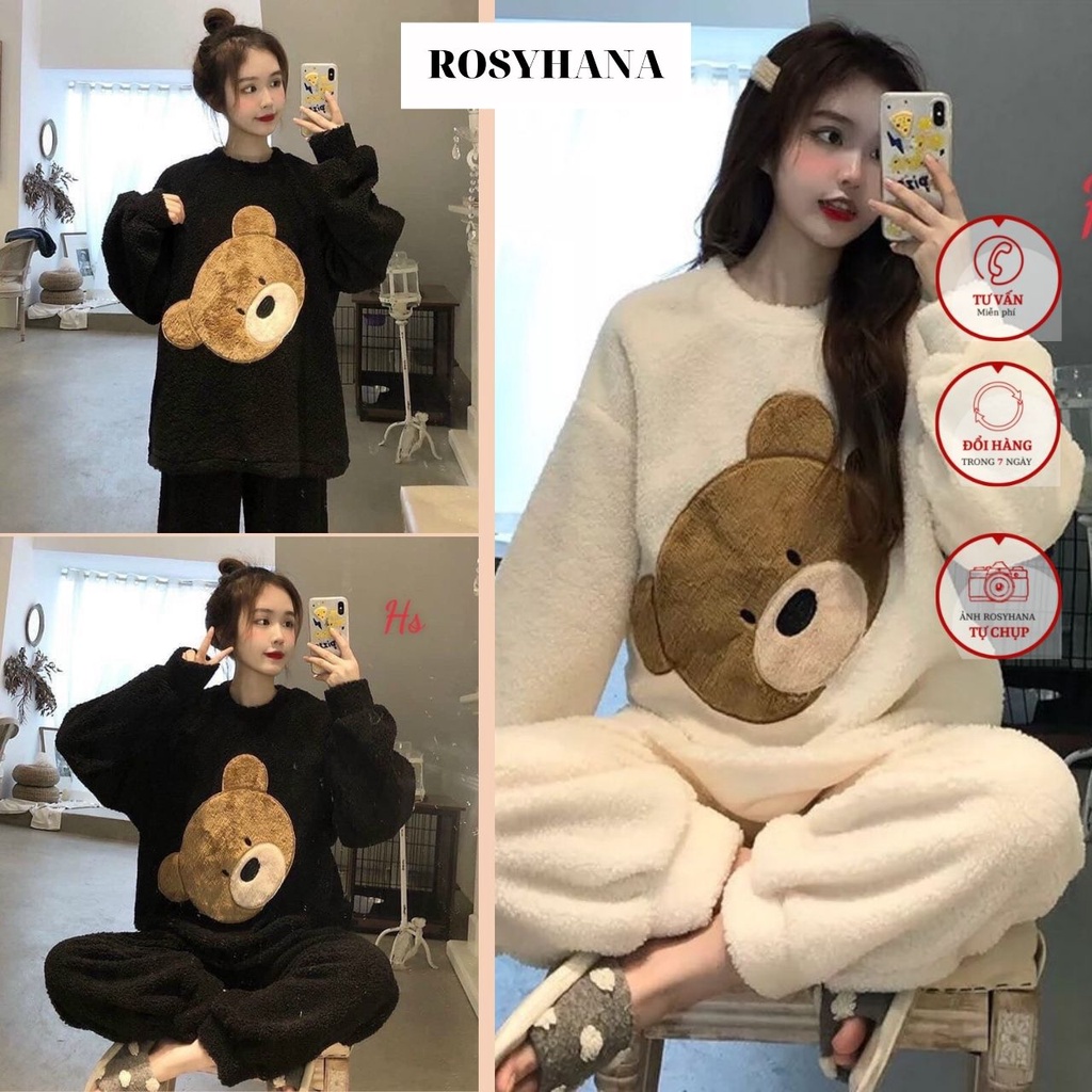 Bộ Ngủ Gấu Lông 2 Mặt Trắng Đen_ ROSYHANA ( kèm video+ đánh giá)