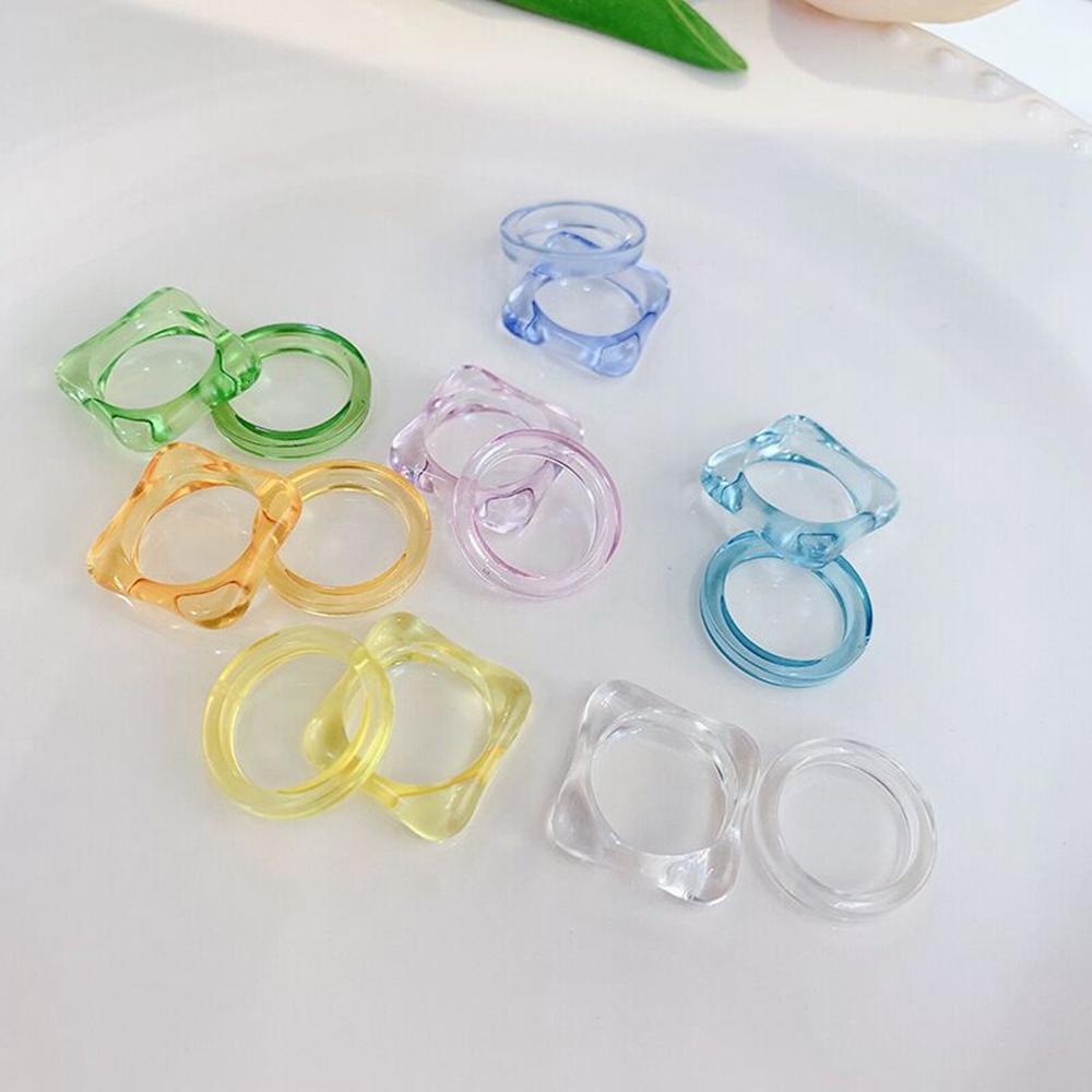 Nhẫn Acrylic Trong Suốt Hình Vuông Màu Kẹo Phong Cách Hàn Quốc Cho Nữ