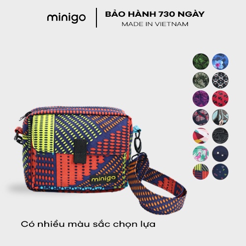 Túi đeo chéo dạng hộp Minigo chất liệu chống thấm nước nắp gài nam châm tiện lợi nhiều hoa văn