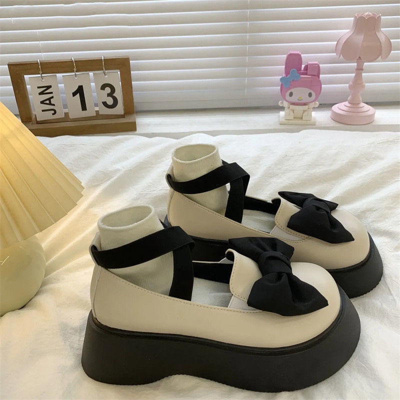Giày Búp Bê Da Đế Dày Đính Nơ To Kiểu Nhật Bản Thời Trang Mùa Hè 2022 Mới