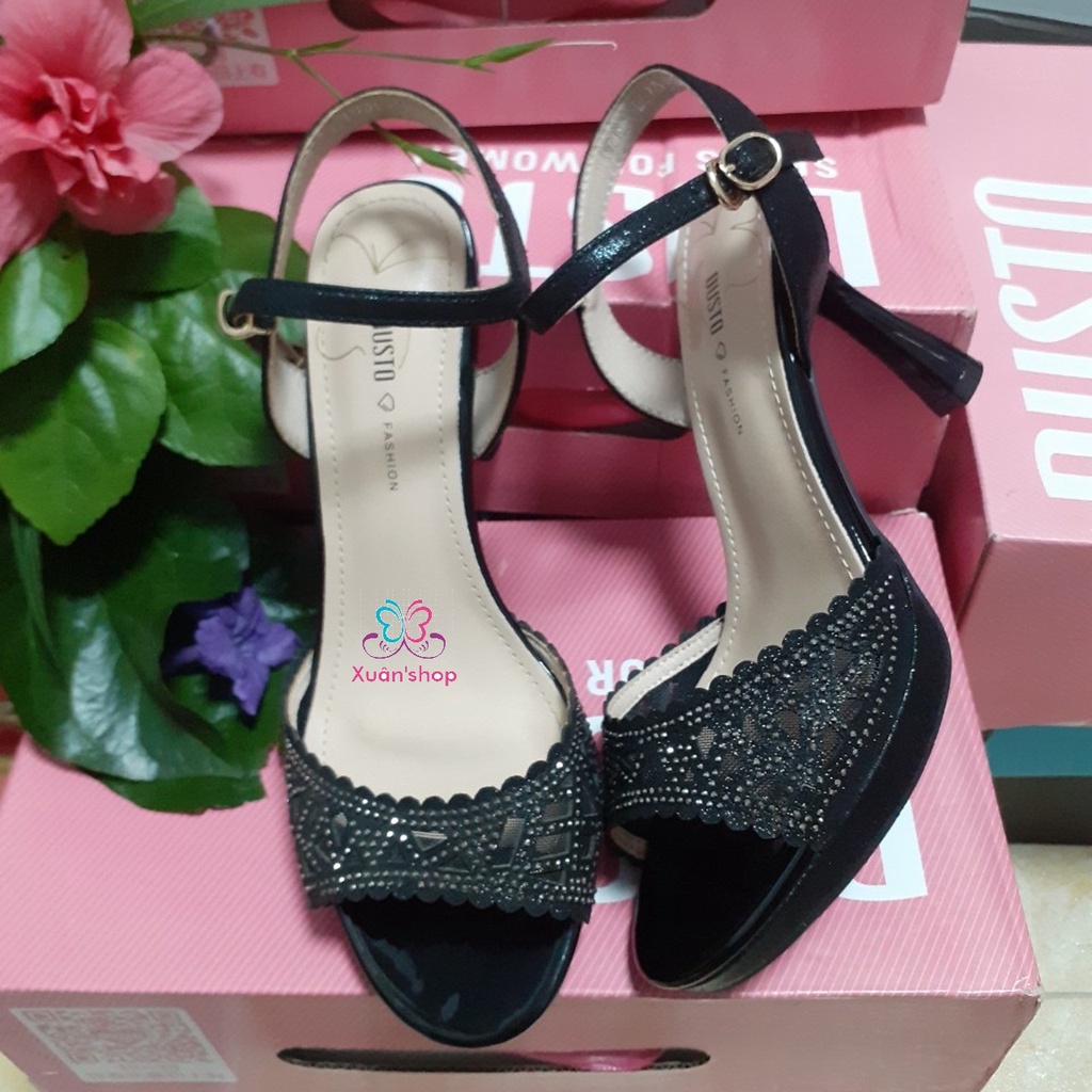 Sandal cao gót Dusto quai đính hạt đá sang trọng, gót 9.5cm