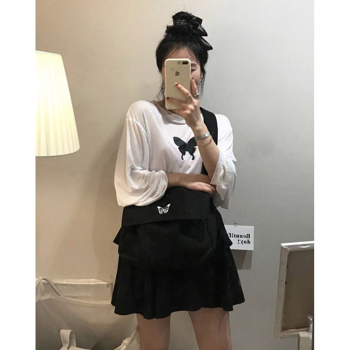 Túi đeo chéo đi làm, đi học đẹp, giá rẻ, vải canvas in hình con bướm