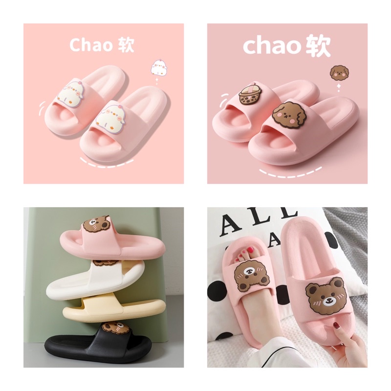 Dép bánh mì cute êm chân đế dày 3cm - Dép lê đi trong nhà hình Gà Gấu Cún