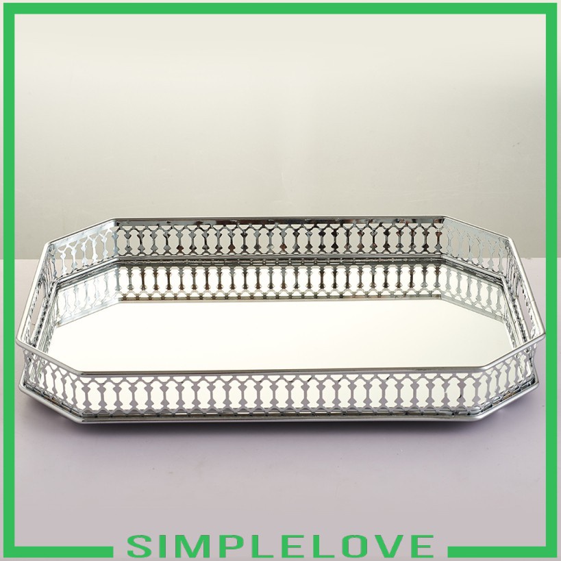 Khay phục vụ hình chữ nhật có gương bạc trang trí trung tâm bàn tiệc