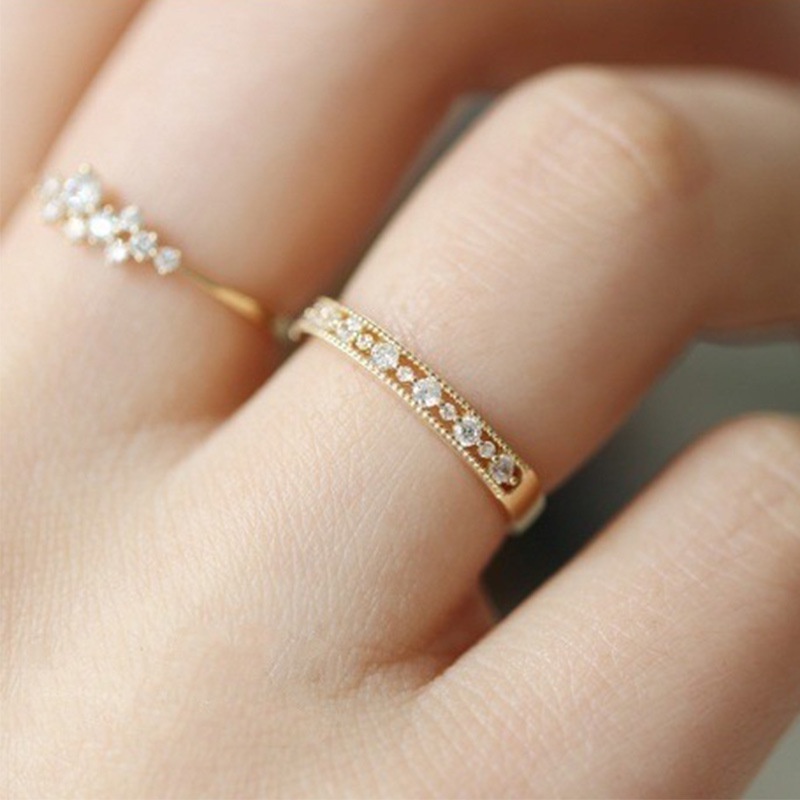 Bộ 2 Nhẫn Pandora Mạ Vàng 14K Đính Đá Sang Trọng
