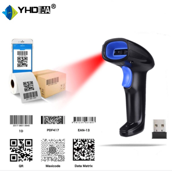 Máy quét mã vạch không dây YHD 1100DW 2D - Đầu đọc Qrcode kết nối đầu thu USB dùng trên Máy tính, Laptop