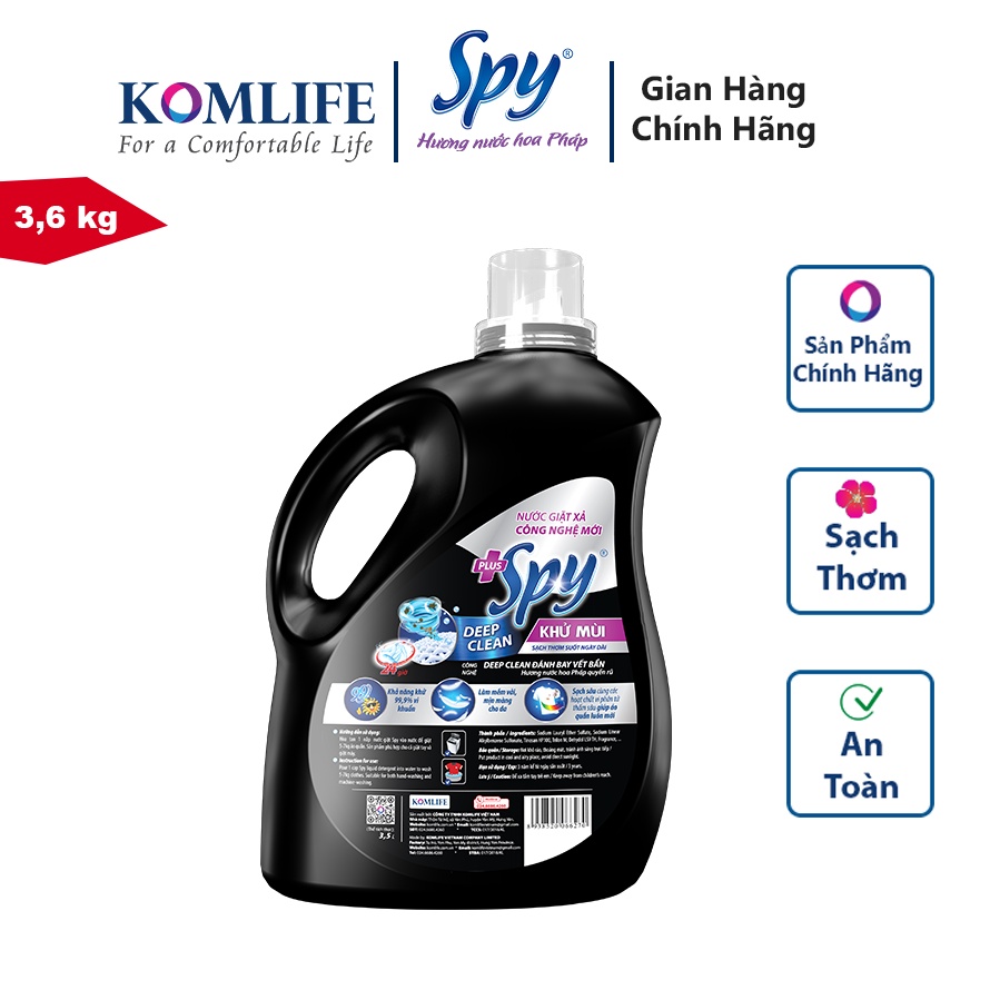 Nước giặt xả SPY Deep Clean Plus màu Tím 3,6 kg