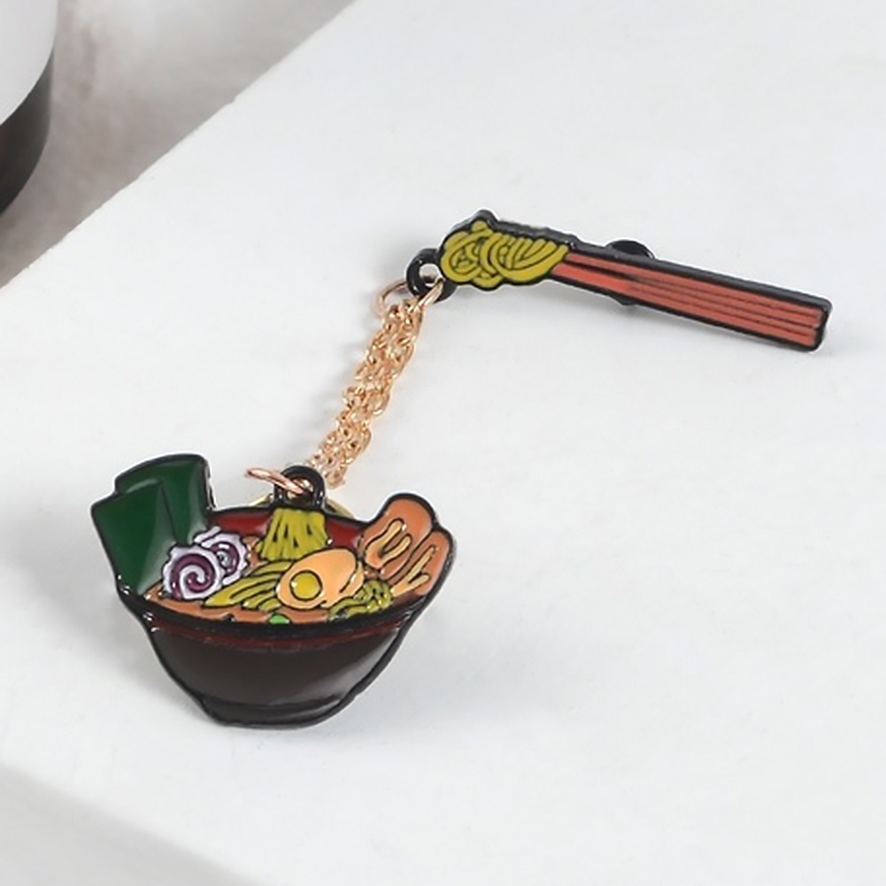 Trâm cài áo tráng men hình tô mì Nhật Bản phối dây chuỗi thời trang