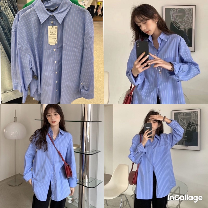 [Ảnh thật/Video] Áo Sơ Mi Decaoo Tay Dài Sọc thẳng Thiết Kế Dáng Rộng Phong Cách Hàn Quốc